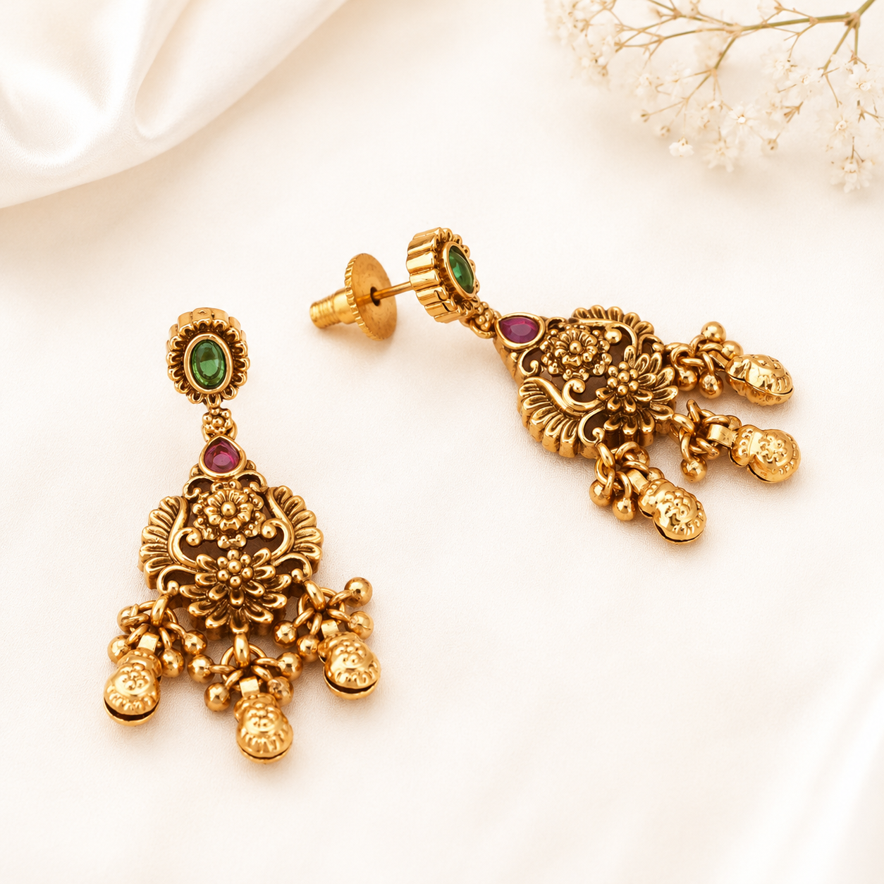 Stunning antique gold ruby floral necklace set