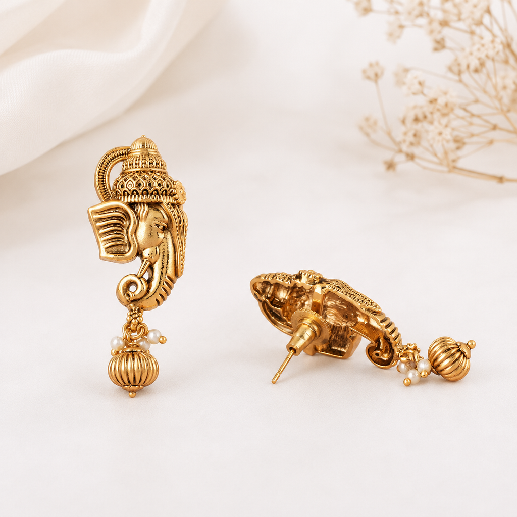 Antique Gold plated Ganesh earring I Temple Jewellery