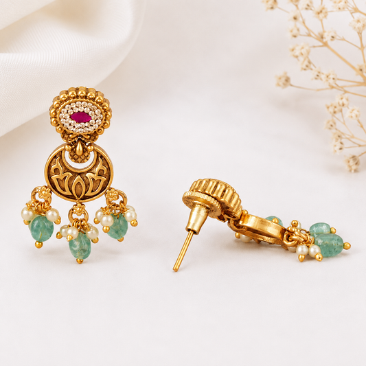 Cute stunning stone antique gold stone drop earring