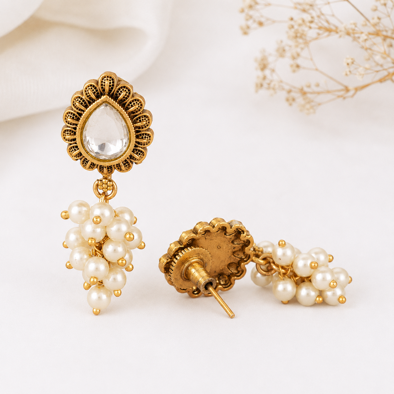 Pearl drop antique gold antique gold kundan earring