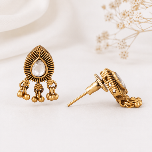 Cute kundan stone antique gold pear shape earring