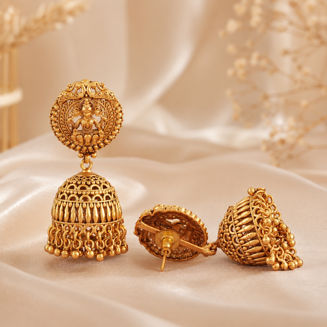 Stunning long antique gold ma lakshmi jhumka earring
