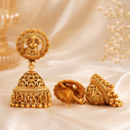 Long antique gold plain ma lakshmi jhumka earring I Temple Jewellery