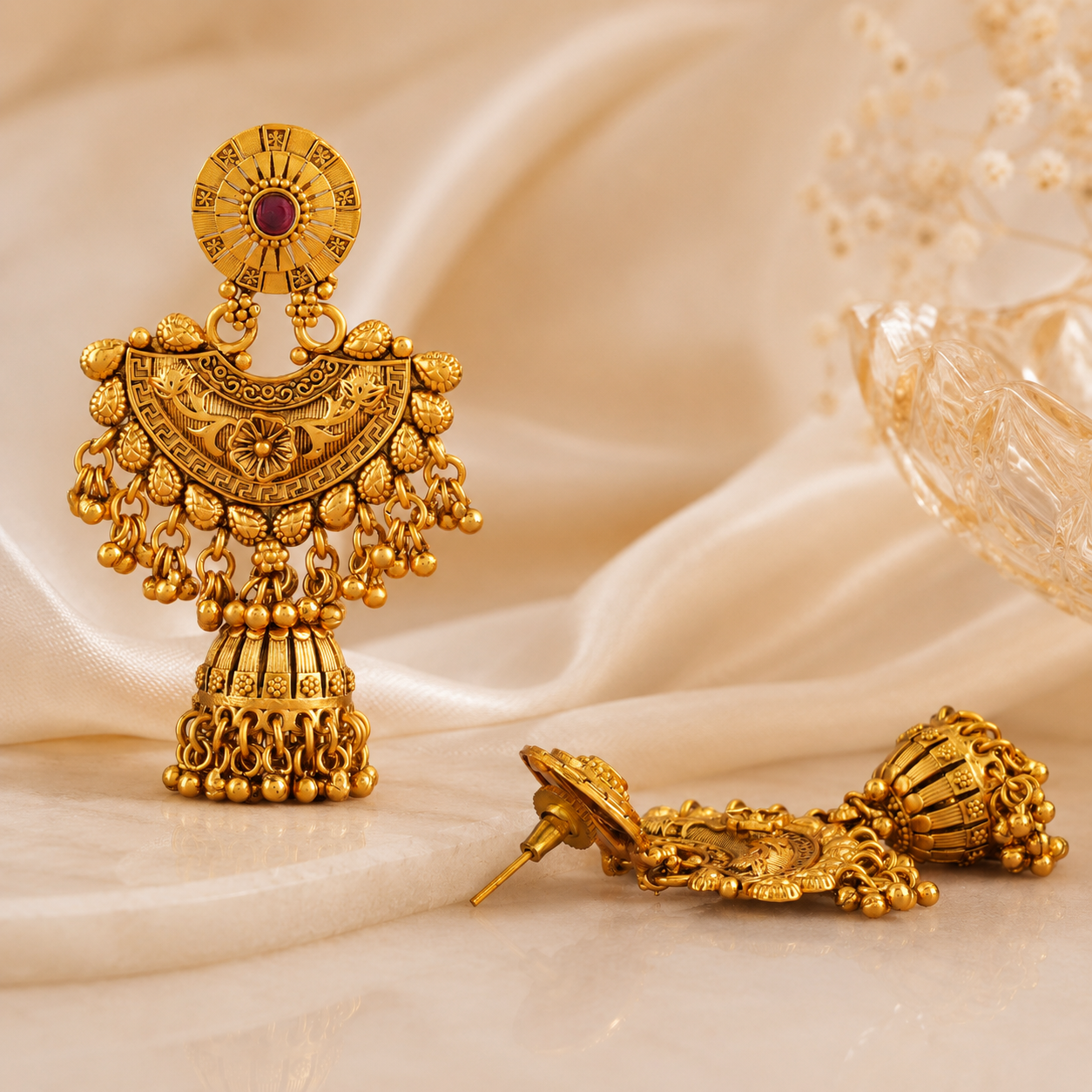 Antique gold plated long jhumka earring for women
