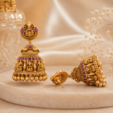 Amazing antique gold ma lakhsmi ruby jhumka earring