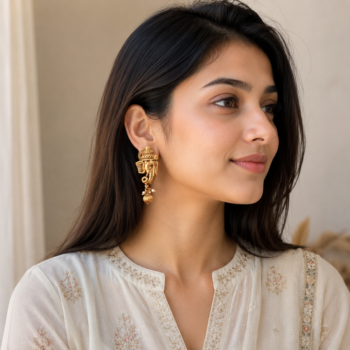Antique Gold plated Ganesh earring I Temple Jewellery