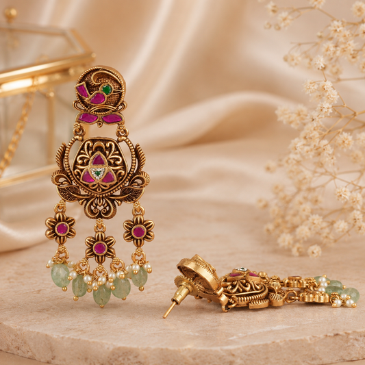 Beautiful long stone antique gold dangler earring
