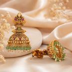 Gorgeous antique gold traditional maa lakshmi stone jhumka earring
