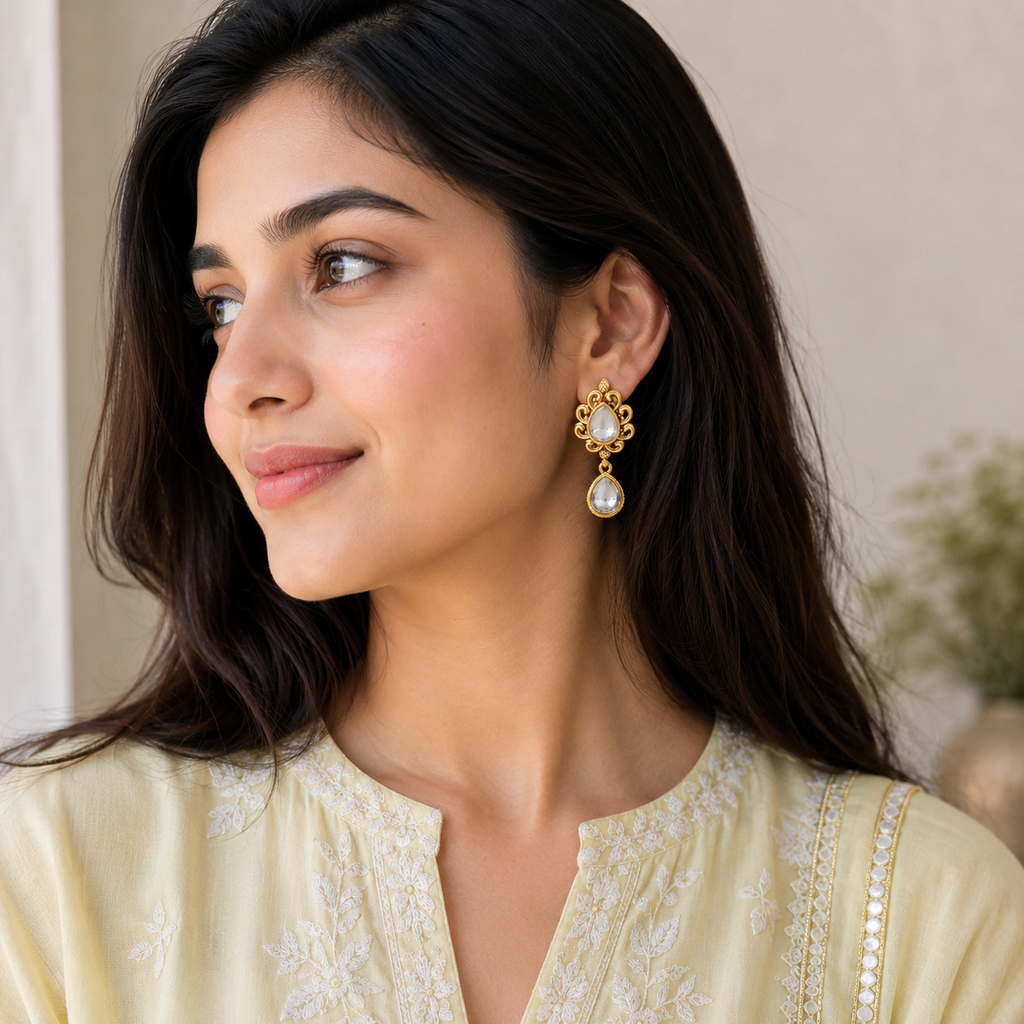 Stunning antique gold kundan earring