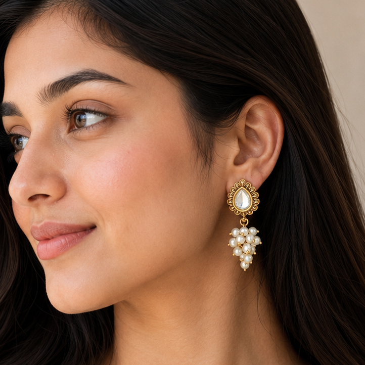 Pearl drop antique gold antique gold kundan earring