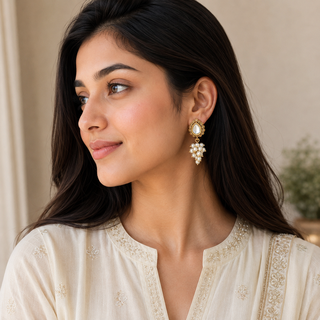 Pearl drop antique gold antique gold kundan earring
