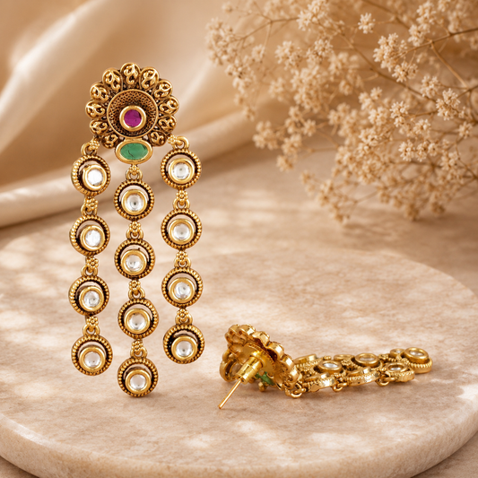 Long beautiful kundan antique gold earring
