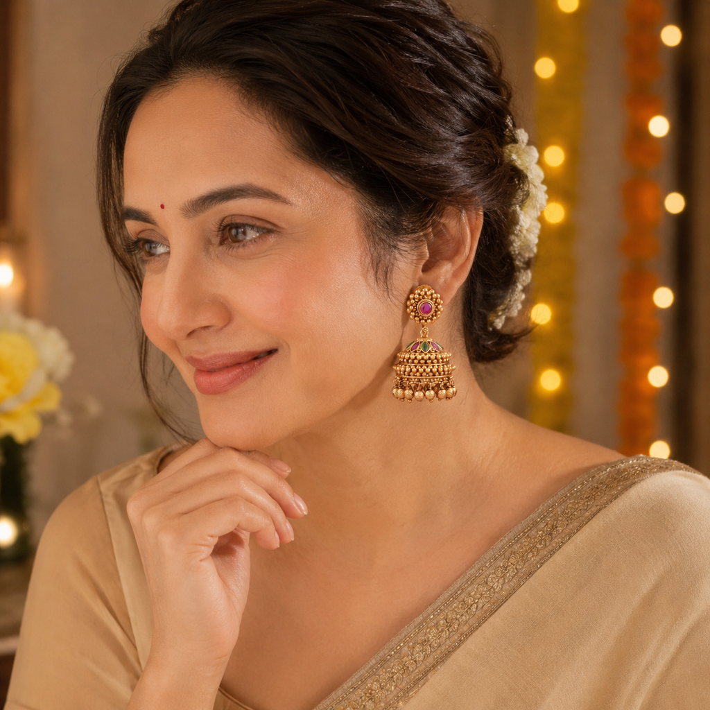 Beautiful antique gold stone jhumka earring