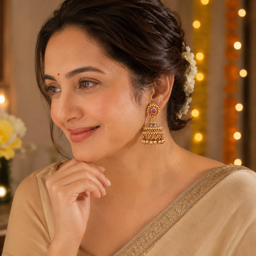 Beautiful antique gold stone jhumka earring