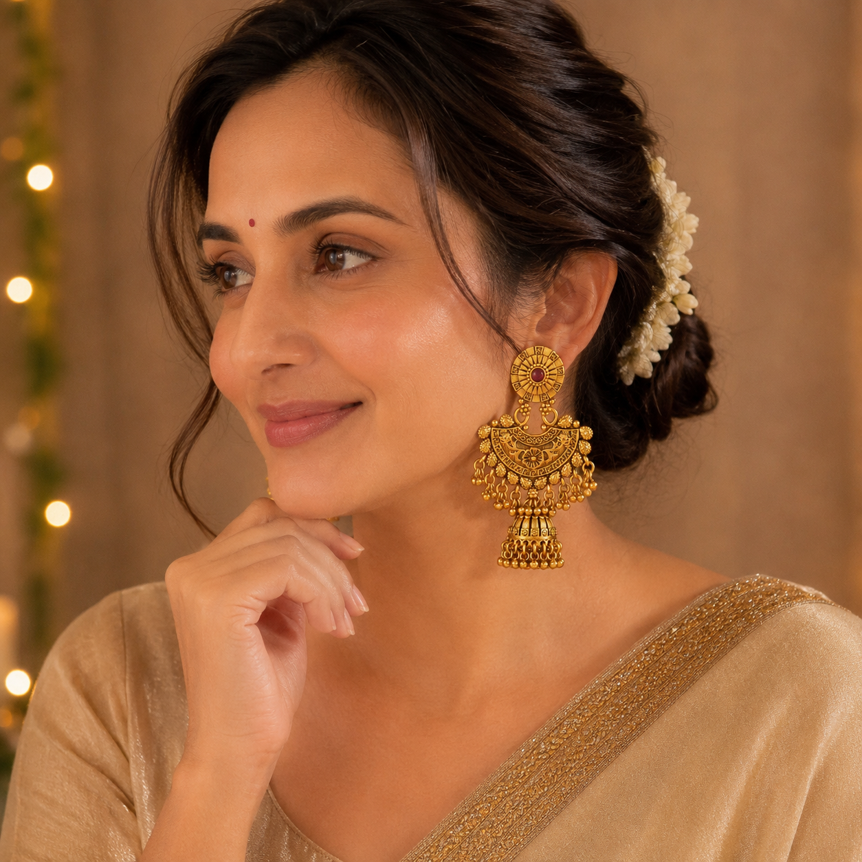 Antique gold plated long jhumka earring for women