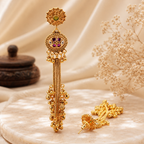 Stunning long antique gold ruby ghungroo earring