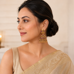 Amazing antique gold ma lakhsmi ruby jhumka earring