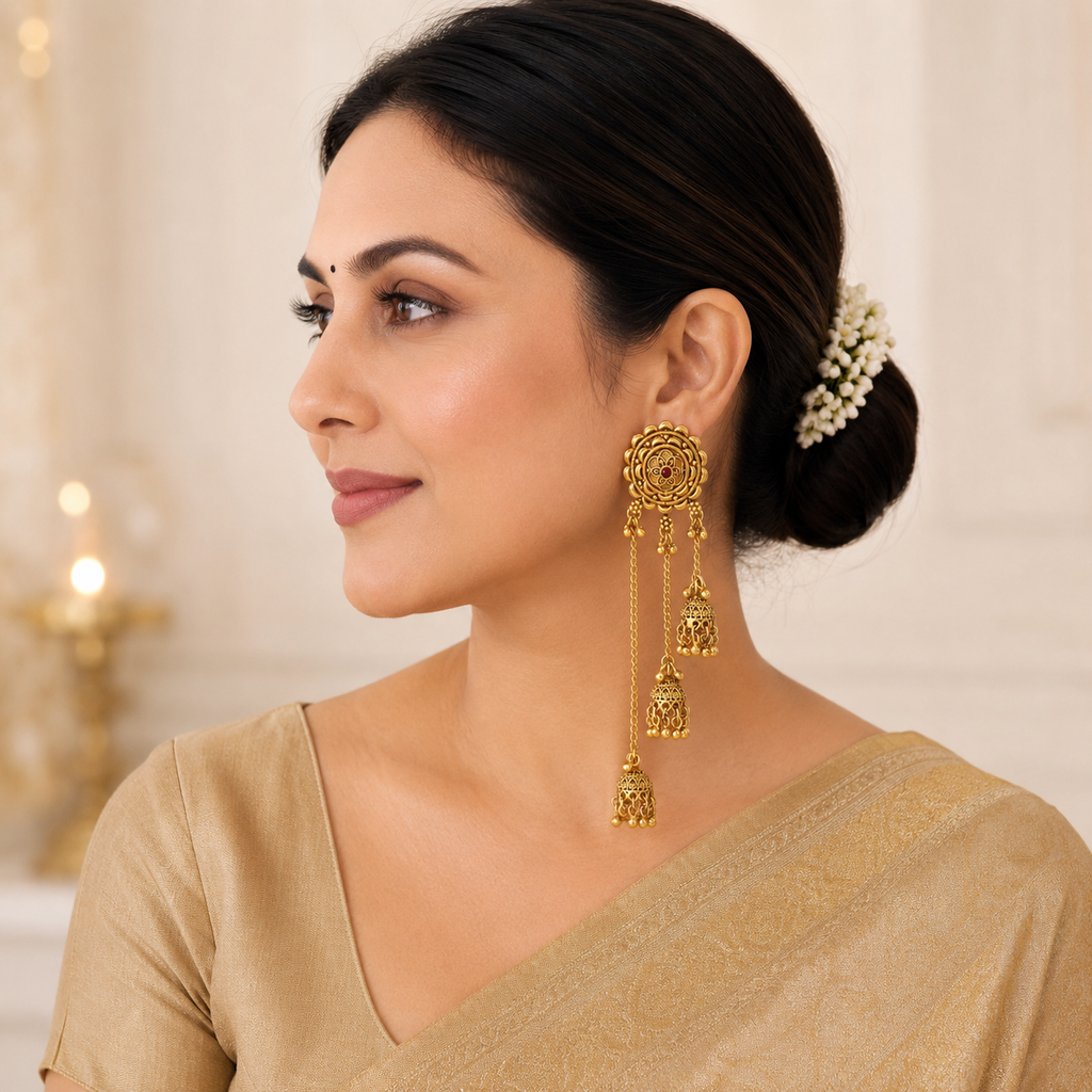 Stunning antique gold sitara fall jhumka earring