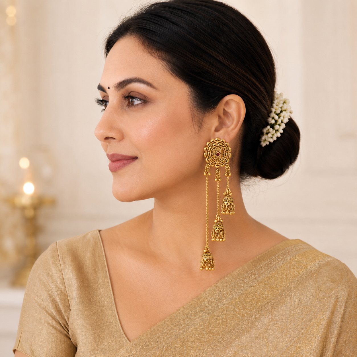 Stunning antique gold sitara fall jhumka earring