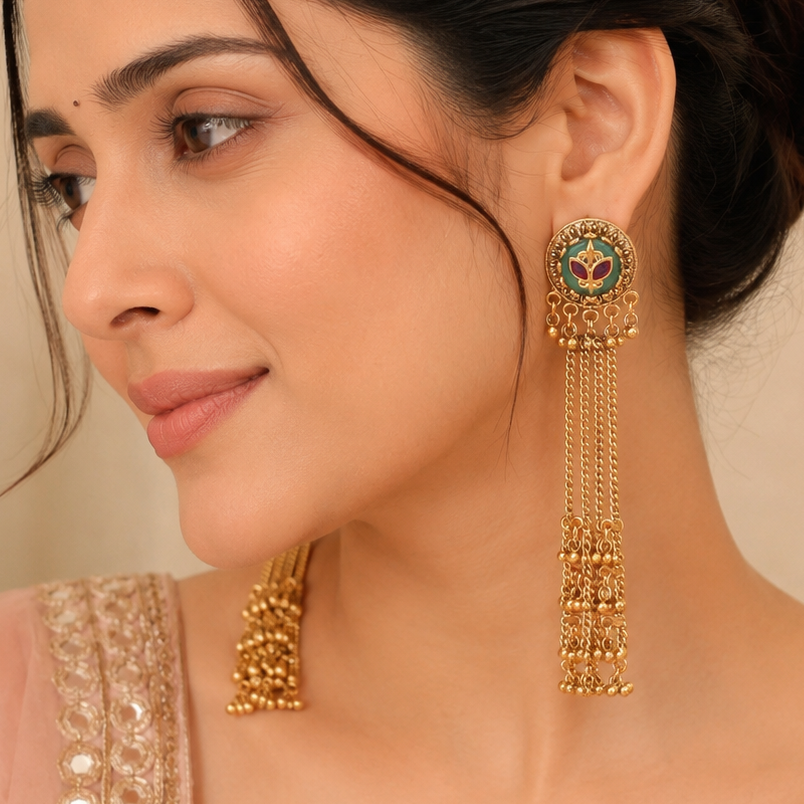 Beautiful aarika antique gold latakan drop earring