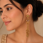 Stunning long antique gold ruby ghungroo earring