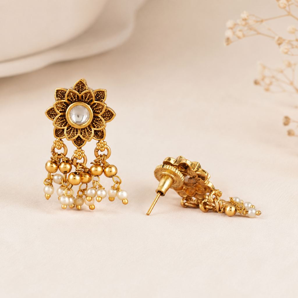 Cute elegant antique gold kundan earring
