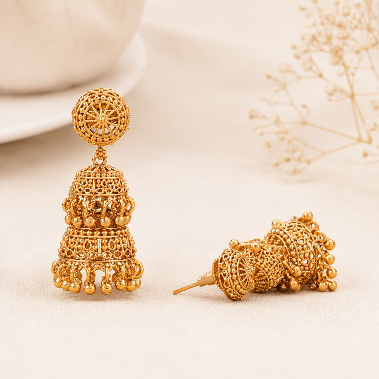 Stunning two layer gold jhumka earring