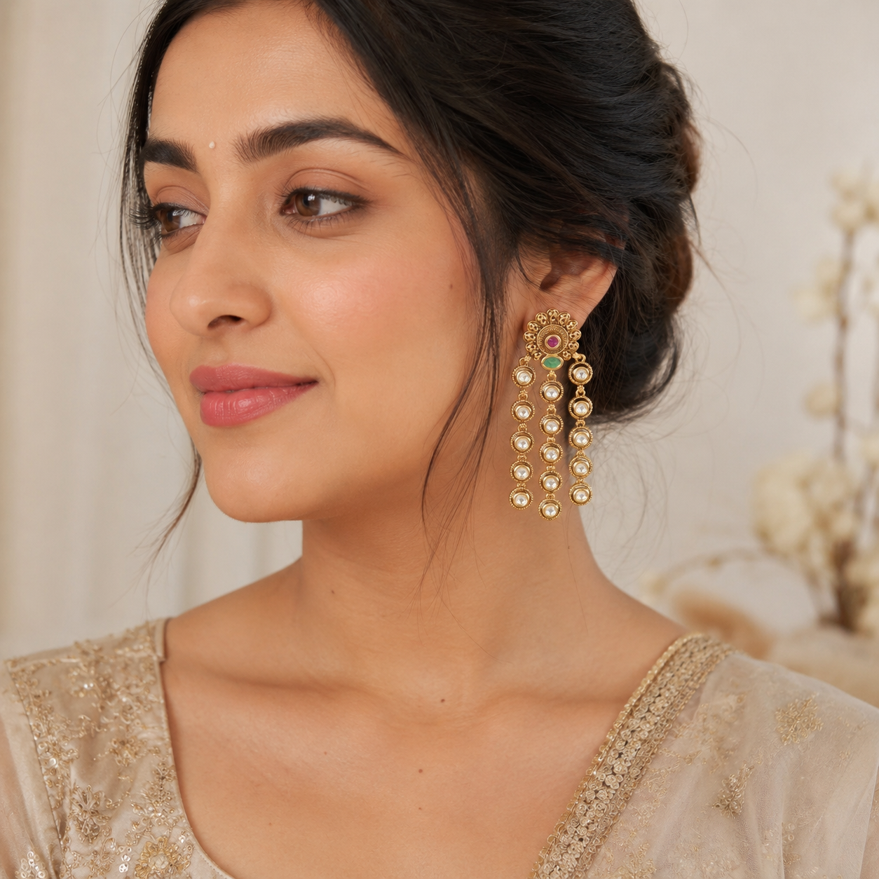 Long beautiful kundan antique gold earring