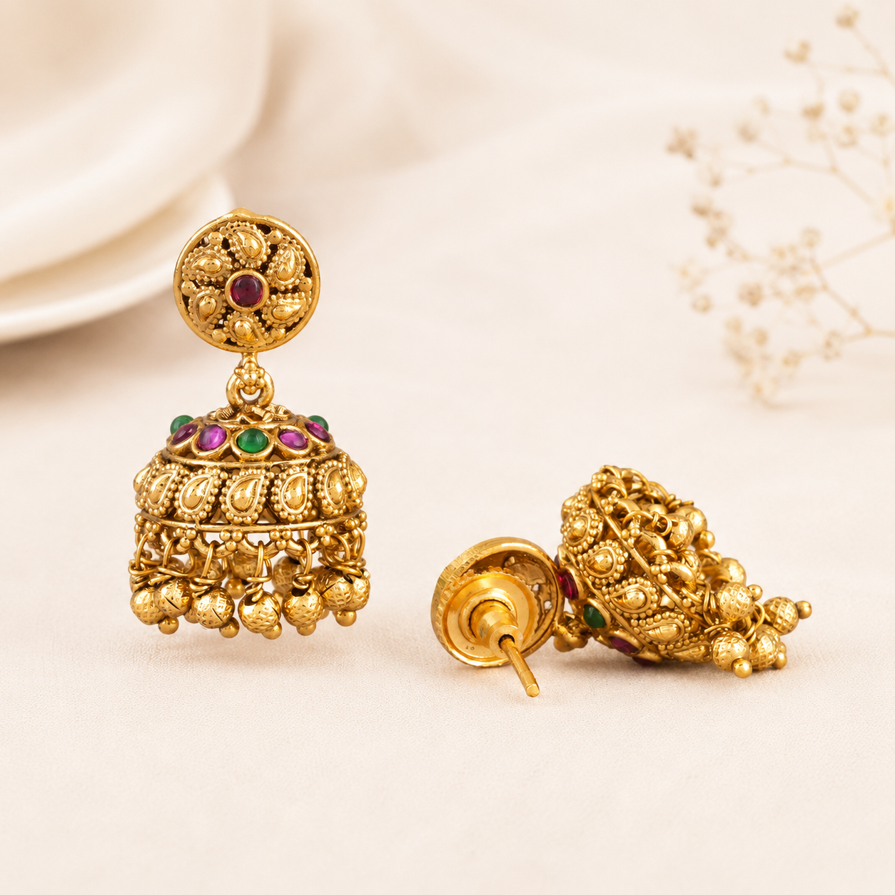 Stunning elegant stone antique gold jhumka