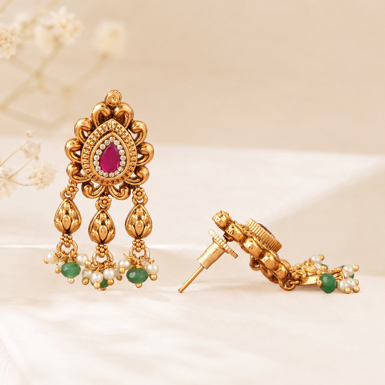 Stone drop antique gold kundan earring