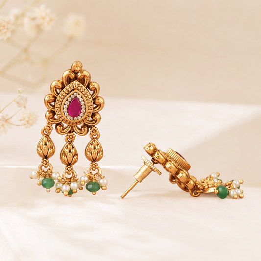 Stone drop antique gold kundan earring