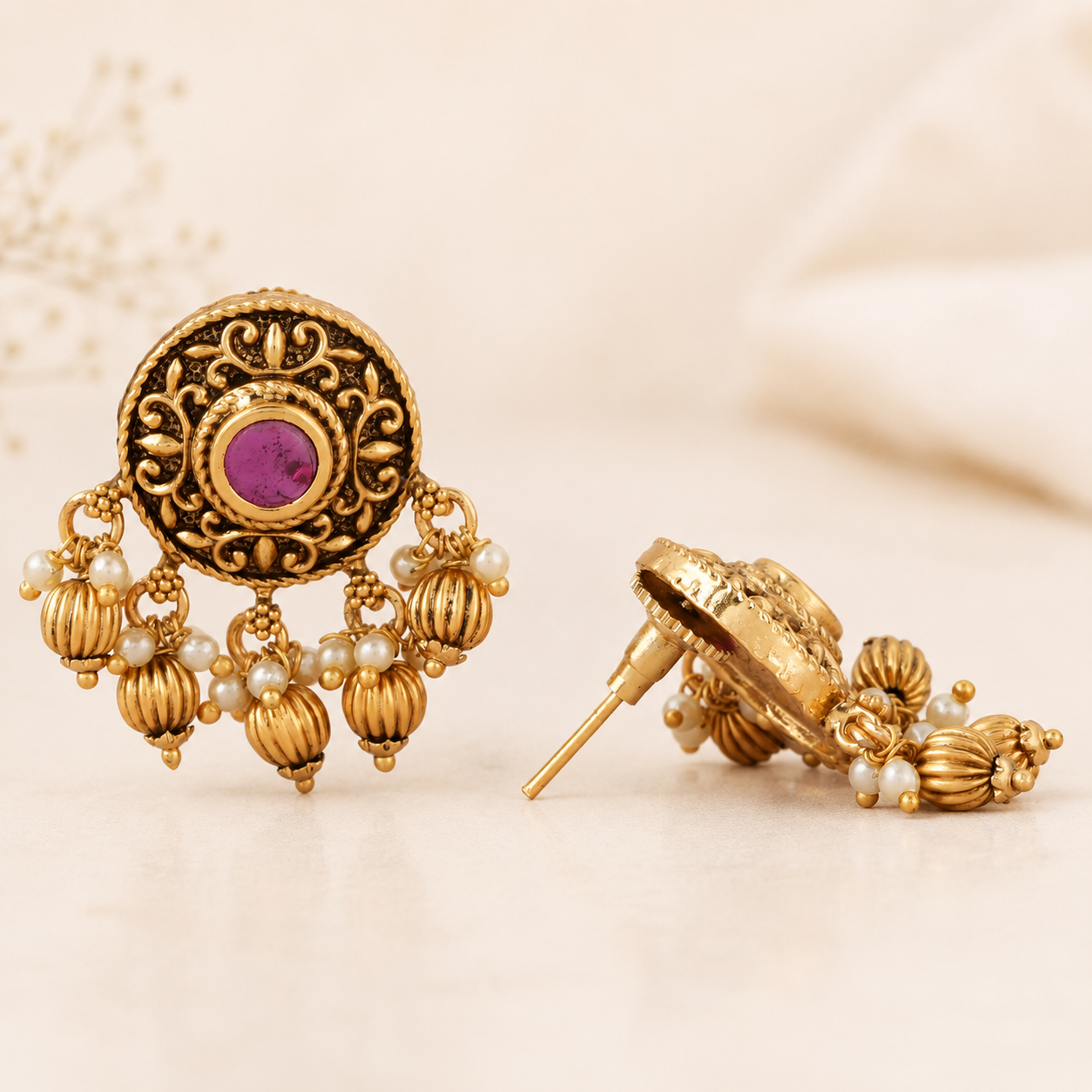 Stunning stone antique ball pearl traditional earring