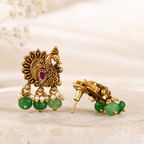 Stone drop antique gold peacock earring