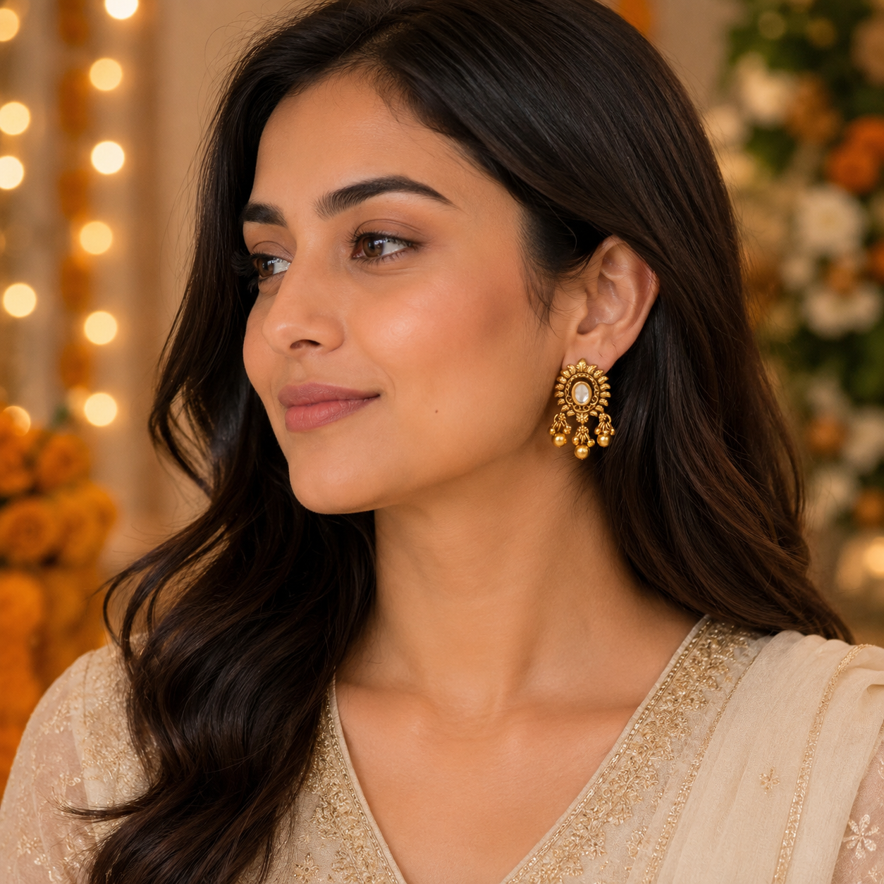 Stunning kundan antique gold cute earring