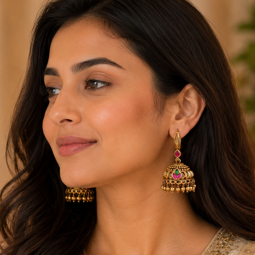 Beautiful antique gold stone jhumka earring