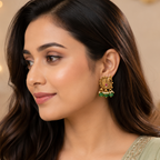 Stone drop antique gold peacock earring
