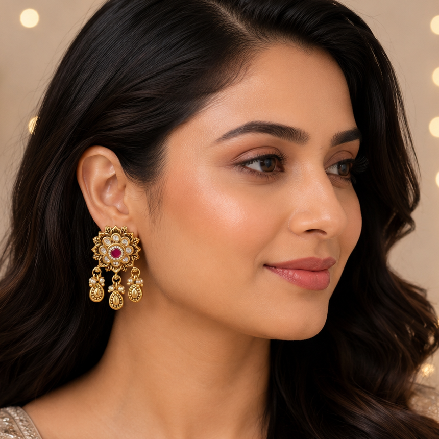 Cute antique gold plated  kundan earring