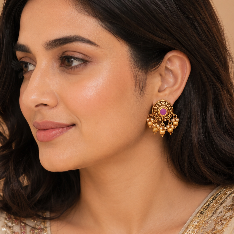 Stunning stone antique ball pearl traditional earring