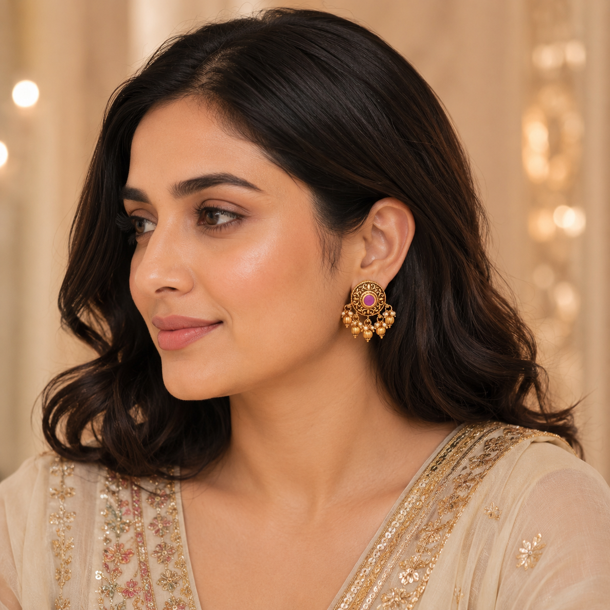 Stunning stone antique ball pearl traditional earring