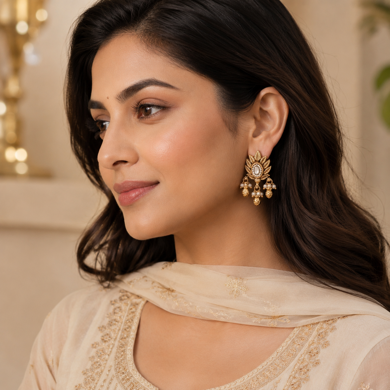 Cute stunning antique gold kundan earring for women