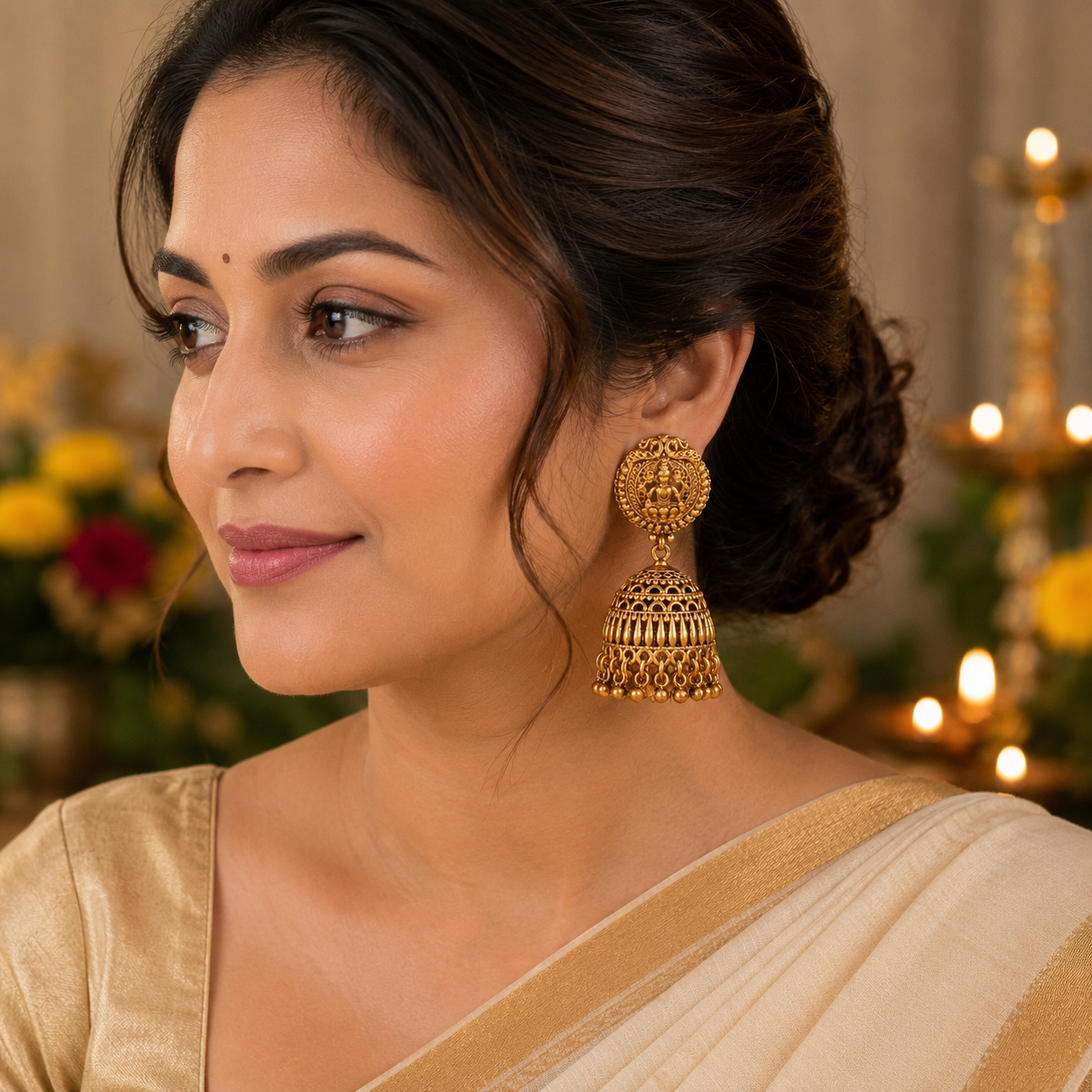 Stunning long antique gold ma lakshmi jhumka earring