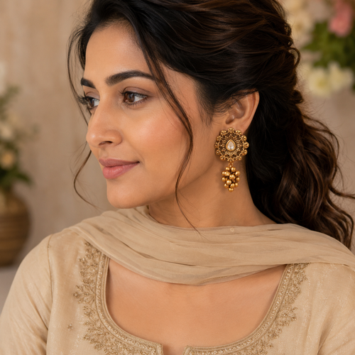 Beautiful antique gold ball drop kundan earring