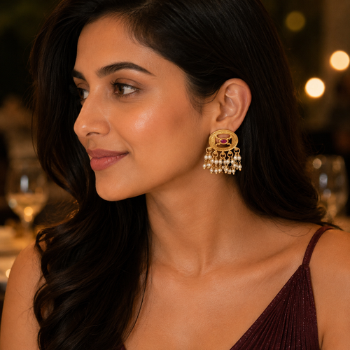 Beautiful delicate antique gold pearl drop traditional earring