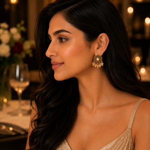 Elegant antique gold kundan pearl drop earring
