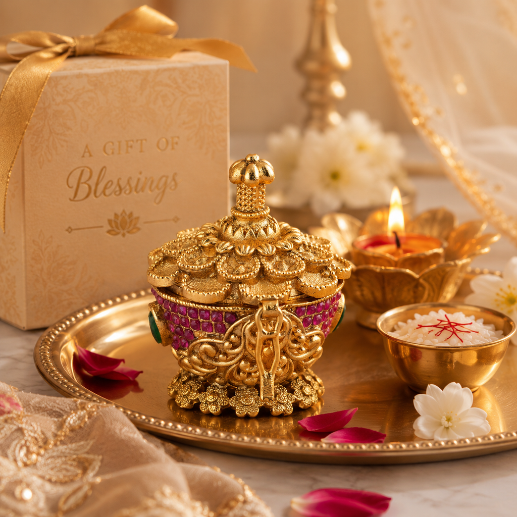 Amazing Gold finish ruby stone Sindoor box