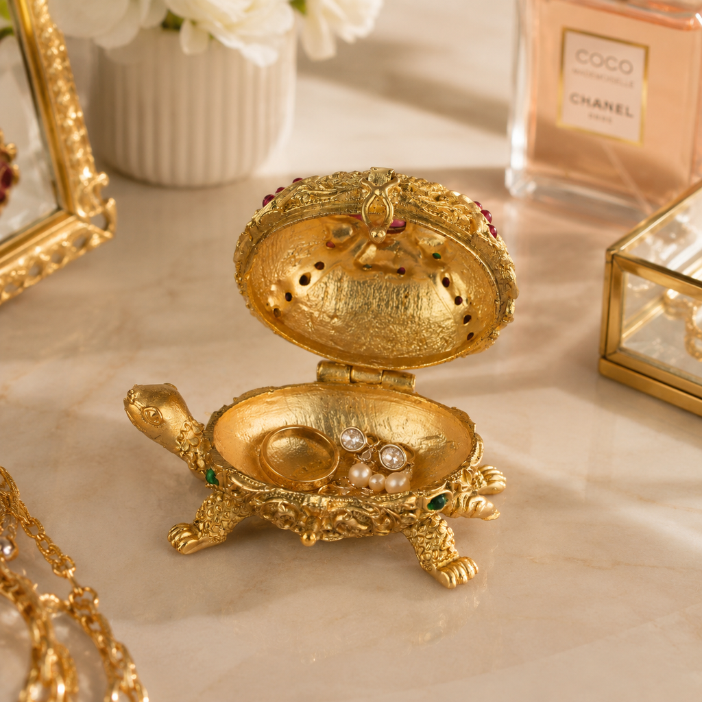 Auspicious Gold finish Tortoise Sindoor Box