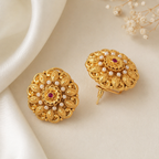 Stunning  big antique gold floral pearl stud