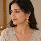 Long traditional antique gold pearl drop jhumka earring