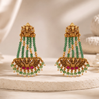 Long beautiful antique gold maa lakshmi emerald stone earring I Temple Jewellery