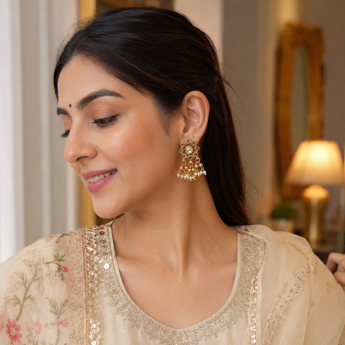 Antique Gold Kundan Earring